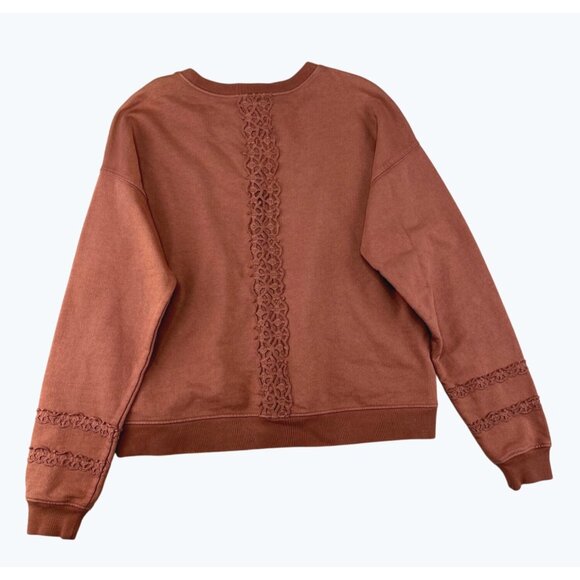 Saltwater Luxe Womens M Crewneck Sweatshirt Spice Cotton Lace Back & Sleeve Deta - Picture 2 of 15